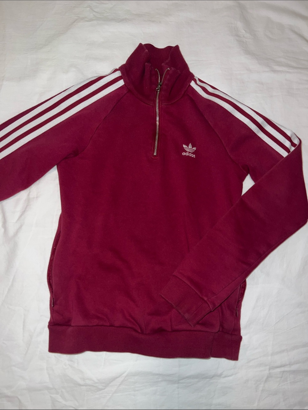 adidas Men’s Burgundy Zip-Front 3-Stripes Pullover